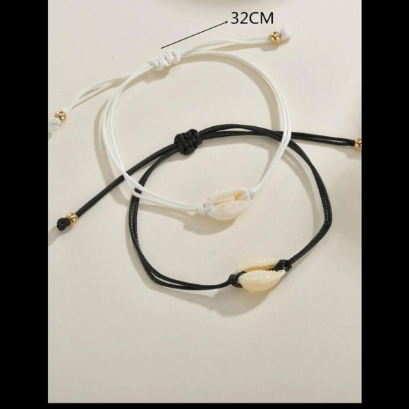 2 piece Puka Shell White & Black Wire Friendship Bracelet Set~LAST ONE 🕐 - Picture 2 of 6